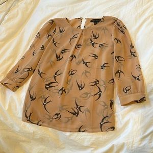 3/4 sleeve blouse with birds- perfect for spring!